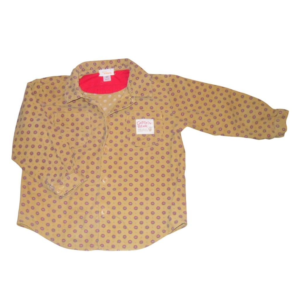 Mini Animal Kids 95 Mustard Yellow Corduroy Button Down Shirt Captain Bear Japan
